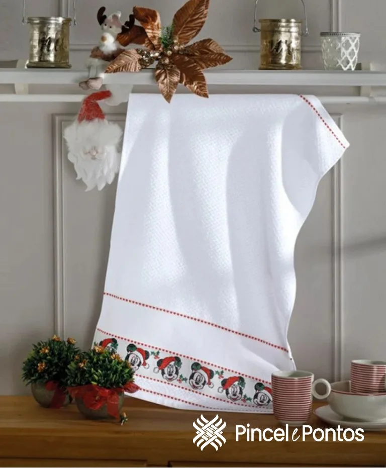 Pano de Prato Döhler Mickey Natal para Bordar 45X70 cm