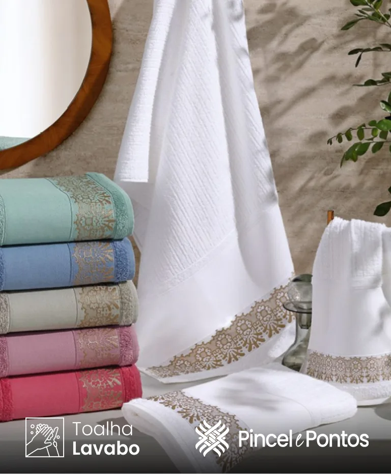 Toalha de Lavabo Jacquard Arte Renda para Pintar e Bordar à Máquina 30X50 cm Valletex