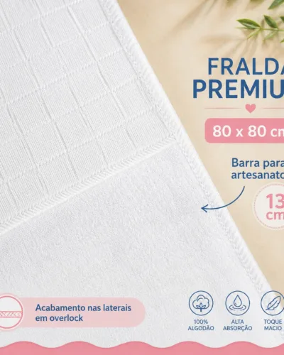 Fralda de Ombro Branca para Pintar e Bordar com Overlock e Barra 13 cm Valletex