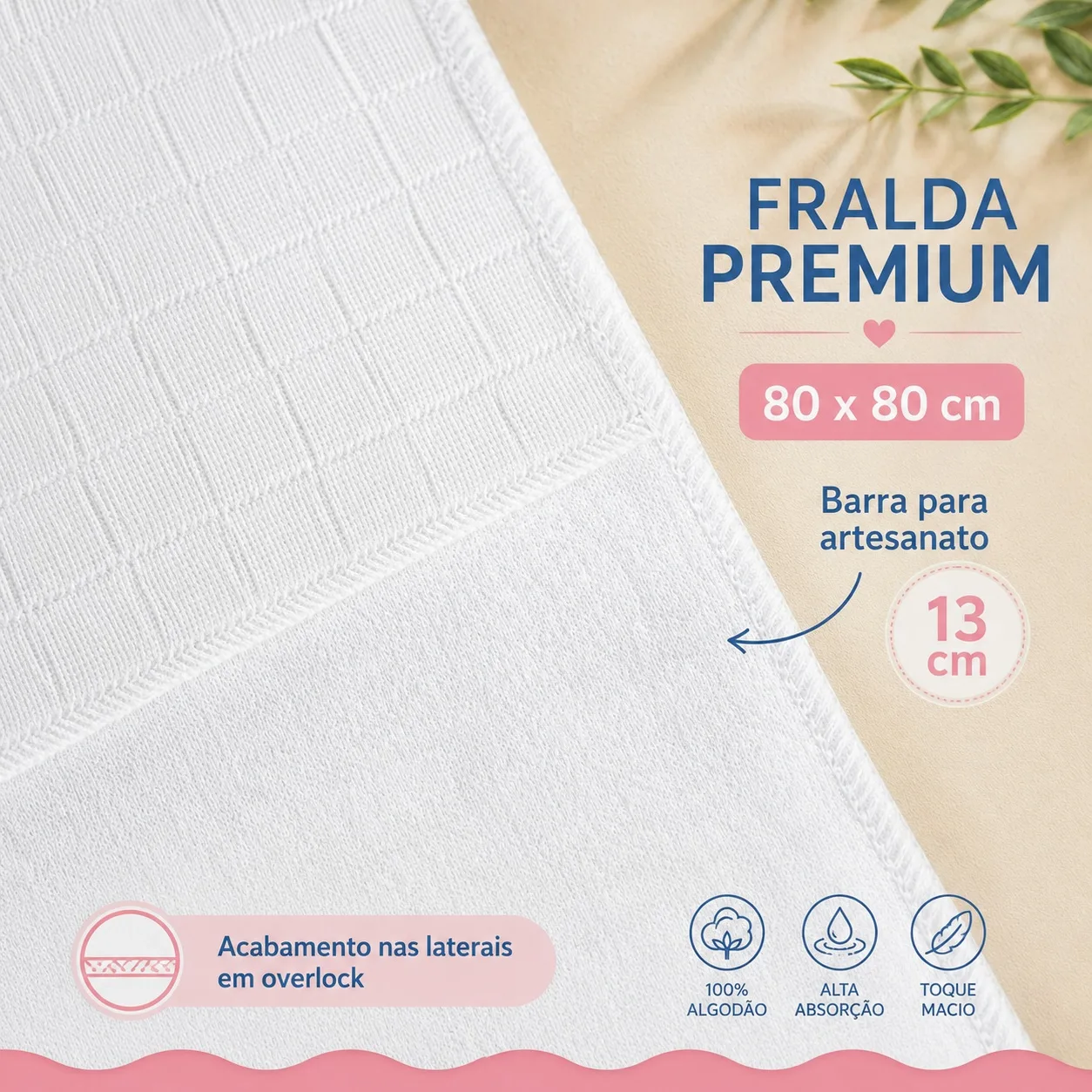 Fralda de Ombro Branca para Pintar e Bordar com Overlock e Barra 13 cm Valletex