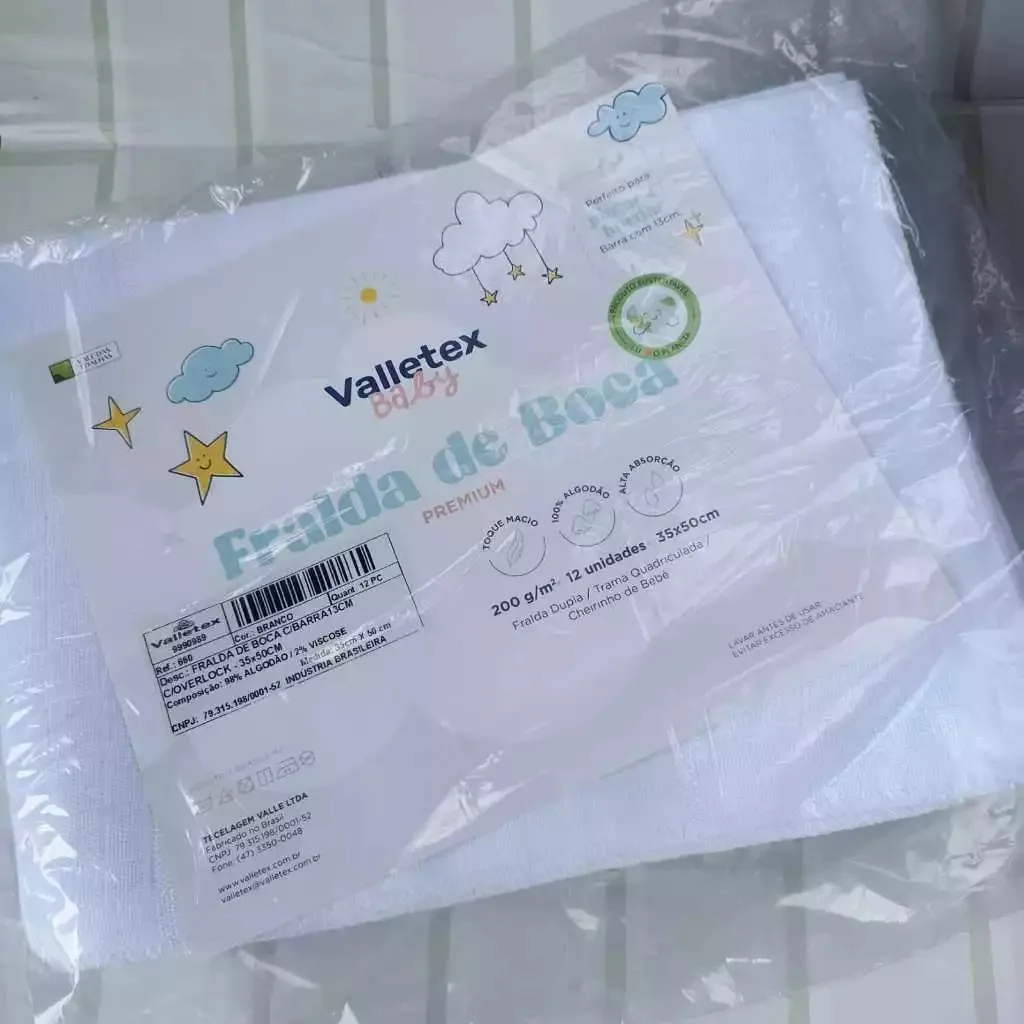 Fralda de Boca para Pintar e Bordar Branca com Overlock e Barra 13 cm Valletex