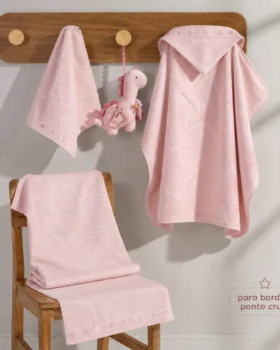 foto Toalha com Capuz Döhler Baby Star 90x70 cm para Bordar Ponto Cruz